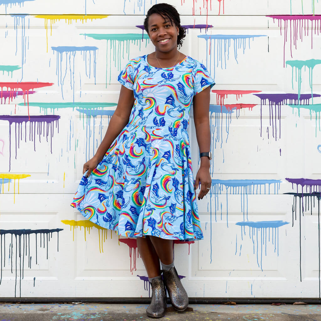 Princess Awesome & Boy Wonder Adult Rainbow Breathing Dragons Super Twirler Dress with Pockets — main product shot