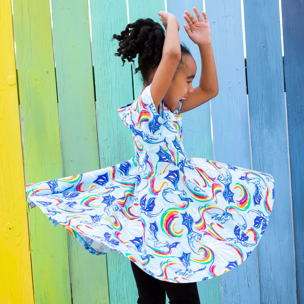 Princess Awesome & Boy Wonder Rainbow Breathing Dragons Super Twirler Dress with Pockets — construction detail