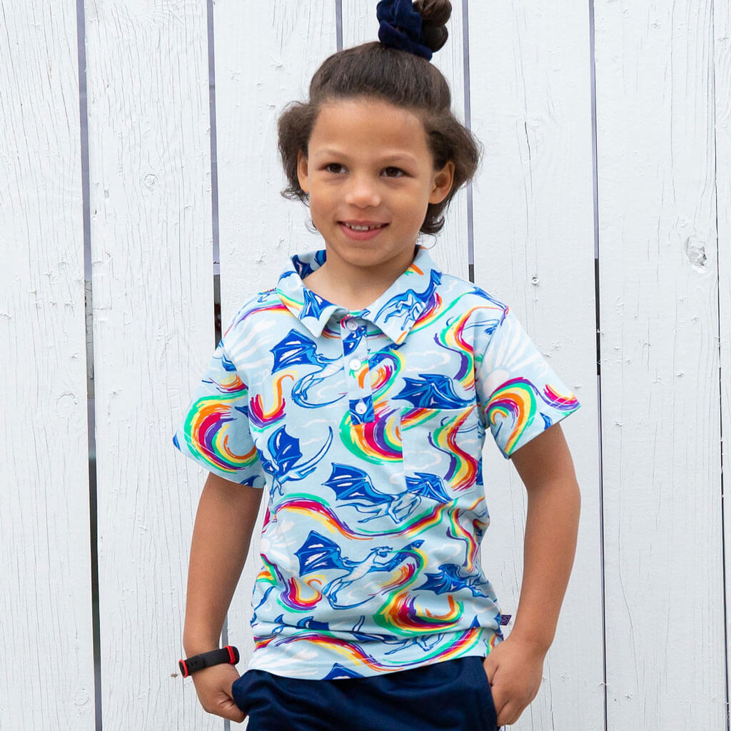 Princess Awesome & Boy Wonder Rainbow Breathing Dragons Short Sleeve Polo Shirt — shirts category context