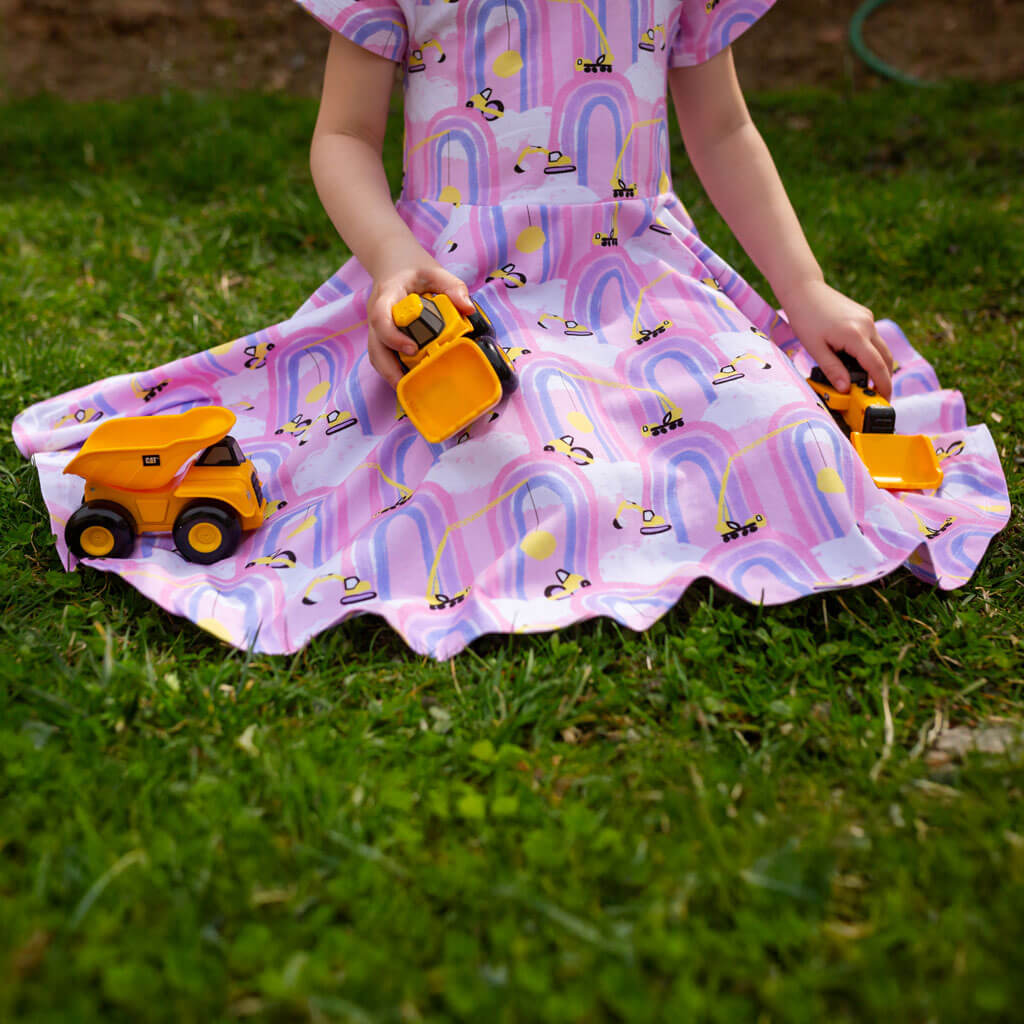 Princess Awesome & Boy Wonder "Rainbow Roadwork" Construction Trucks Super Twirler Dress with Pockets — main product shot