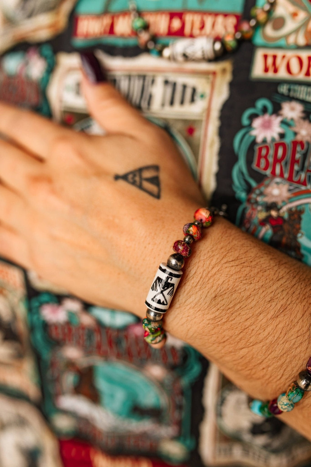 Wild Junkie Rainbow Jasper Thunderbird Paperclip Chain Bracelet — main product shot