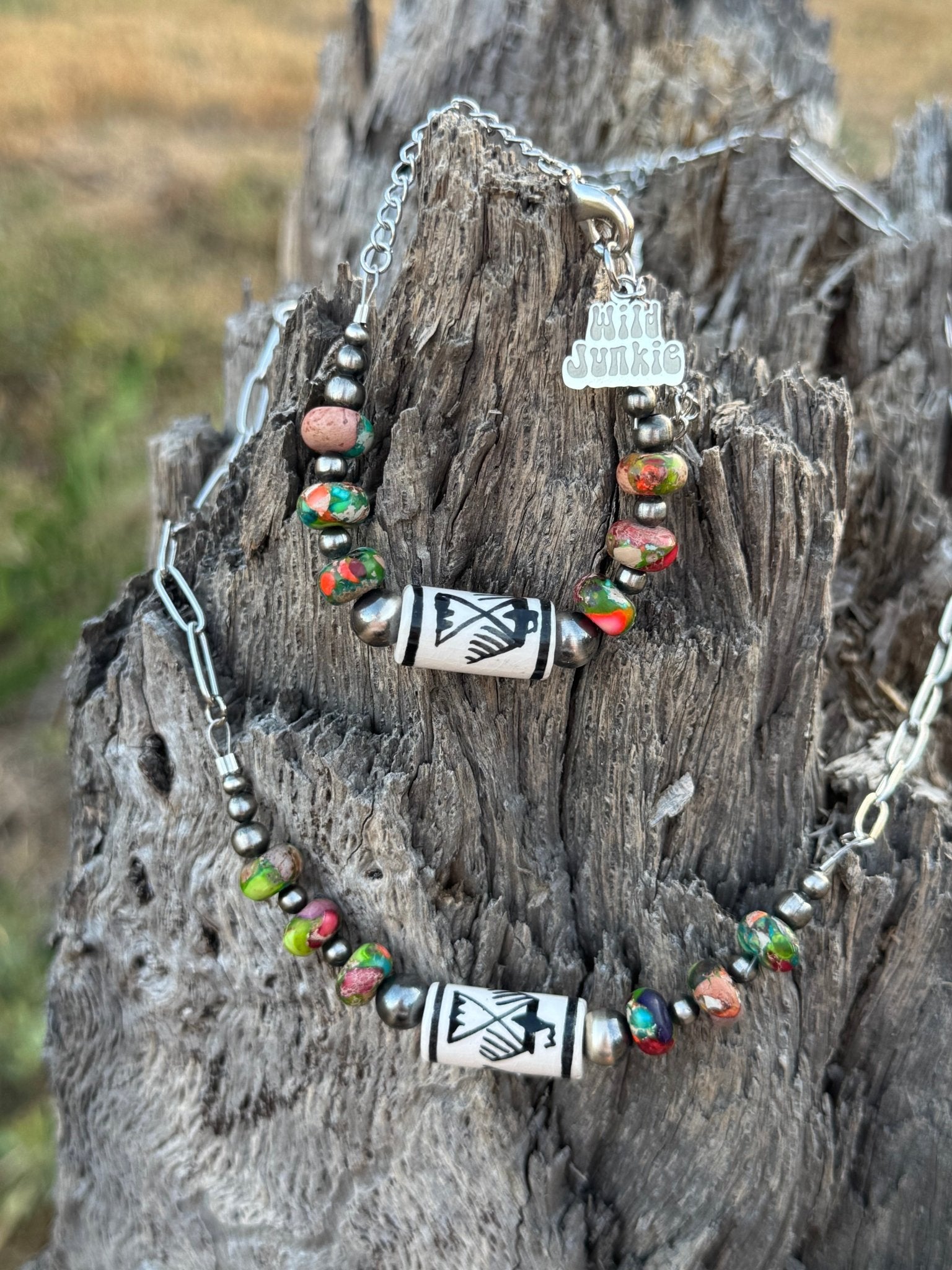 Wild Junkie Sterling Silver Rainbow Thunderbird Paperclip Necklace — side view