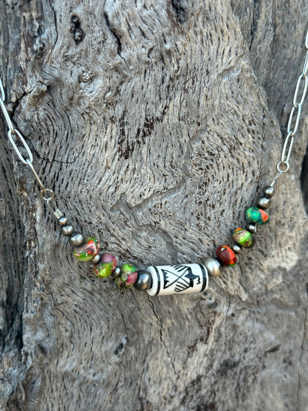 Wild Junkie Sterling Silver Rainbow Thunderbird Paperclip Necklace — main product shot