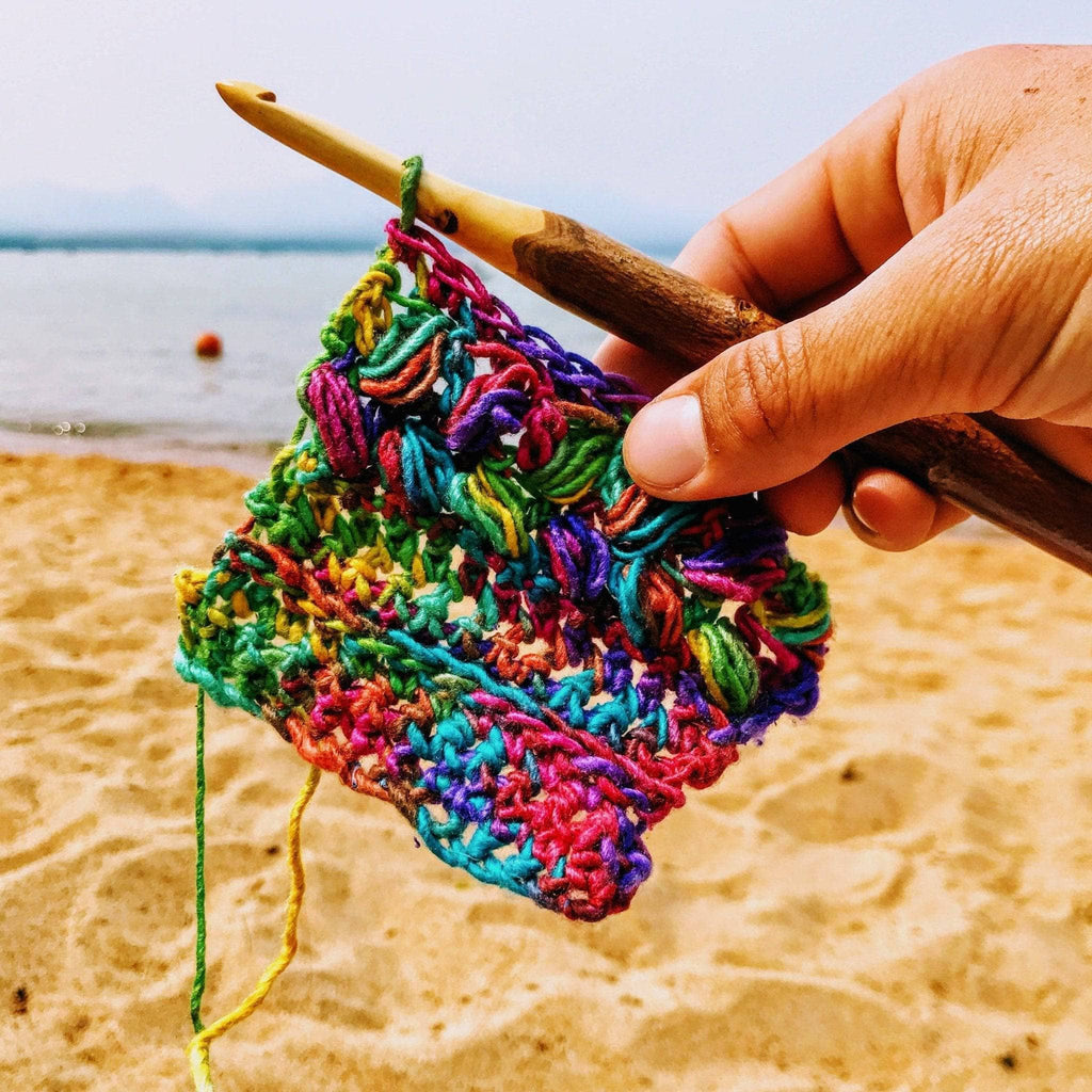 Darn Good Yarn Darn Good Yarn Rainbow Meadows Cowl Crochet Kit — Darn Good Yarn branding close-up