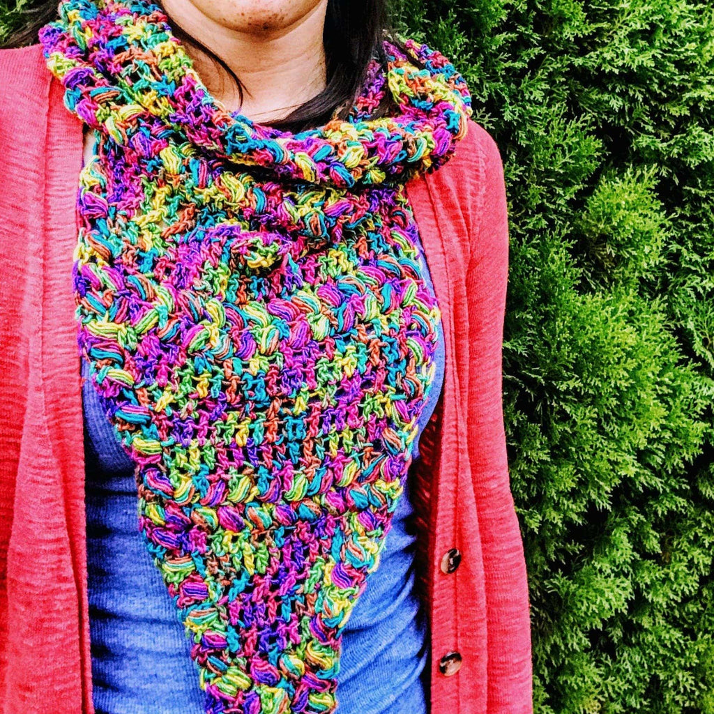 Darn Good Yarn Darn Good Yarn Rainbow Meadows Cowl Crochet Kit — lifestyle worn / used context