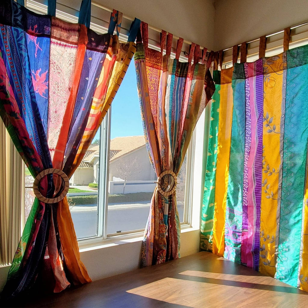 Darn Good Yarn Rainbow Oasis Drapes – Upcycled Boho Curtains — detail shot 10