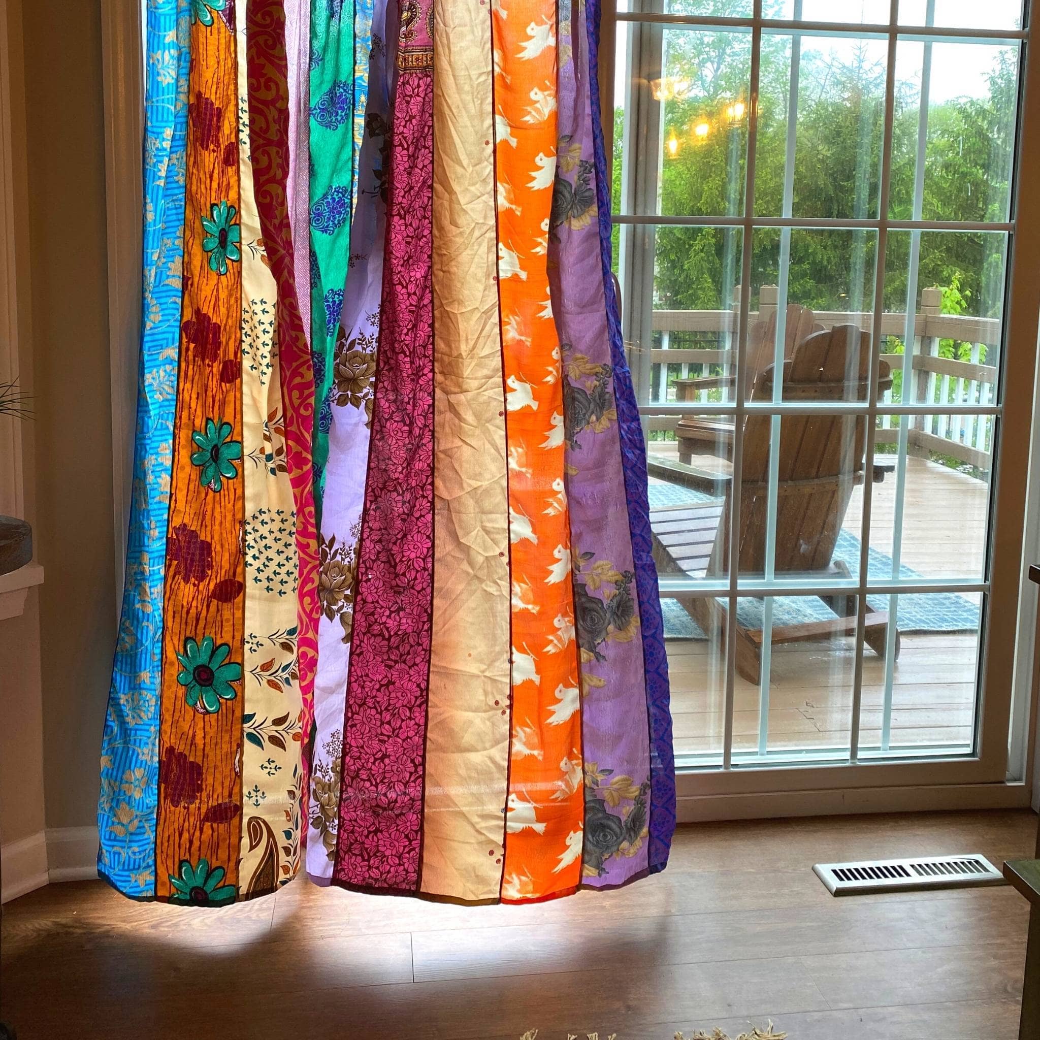 Darn Good Yarn Rainbow Oasis Drapes – Upcycled Boho Curtains — detail shot 7