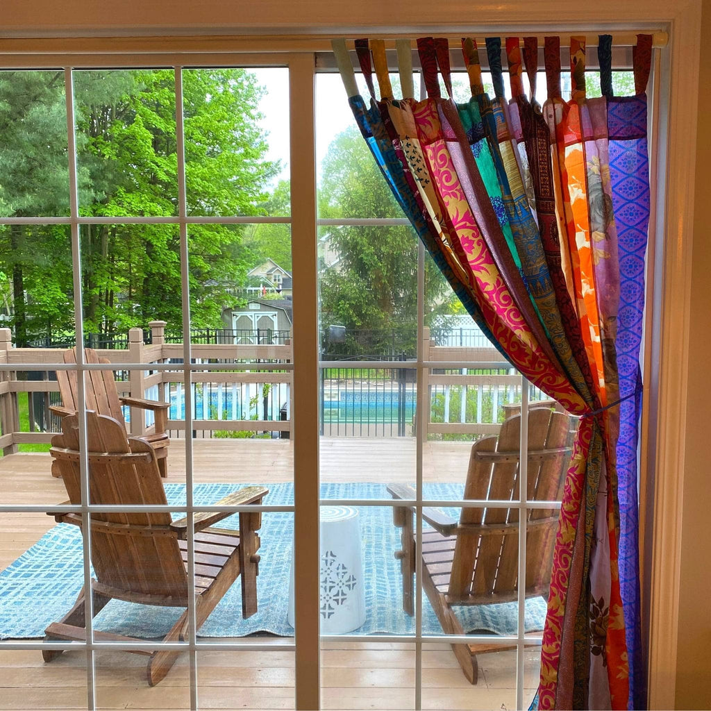 Darn Good Yarn Rainbow Oasis Drapes – Upcycled Boho Curtains — detail shot 6