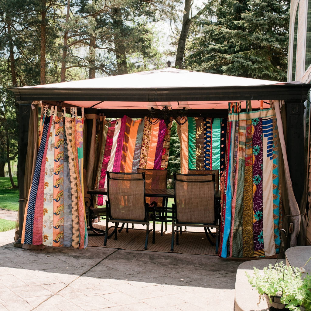 Darn Good Yarn Rainbow Oasis Drapes – Upcycled Boho Curtains — construction detail