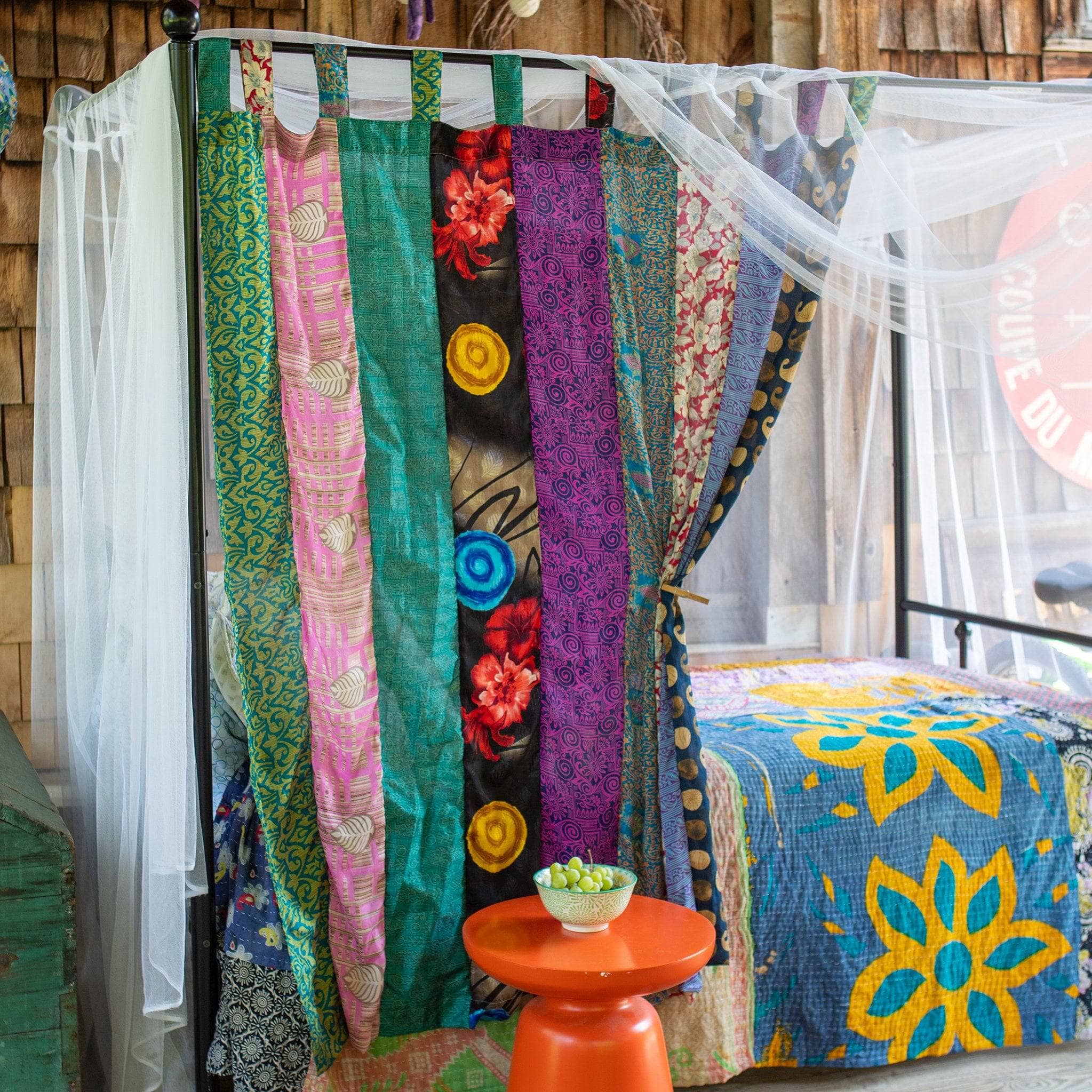 Darn Good Yarn Rainbow Oasis Drapes – Upcycled Boho Curtains — lifestyle worn / used context