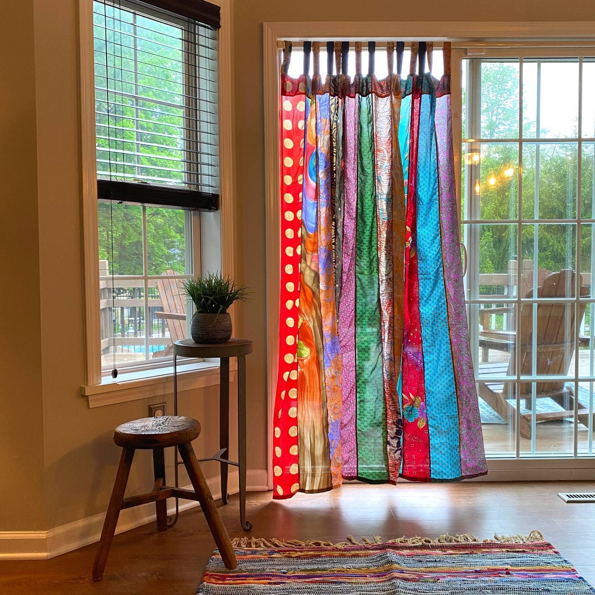 Darn Good Yarn Rainbow Oasis Drapes – Upcycled Boho Curtains — main product shot