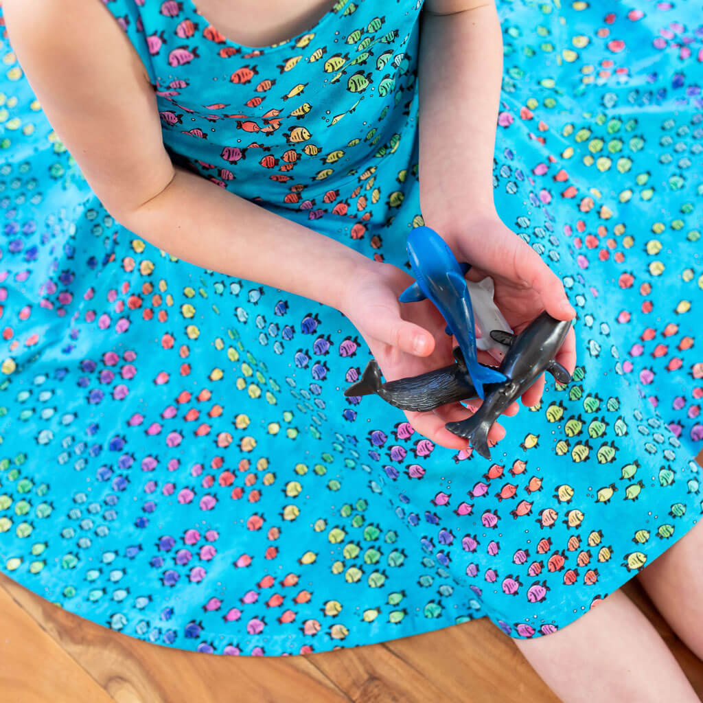 Princess Awesome & Boy Wonder "Summer School" Rainbows of Fish Sleeveless Play Dress with Pockets — main product shot
