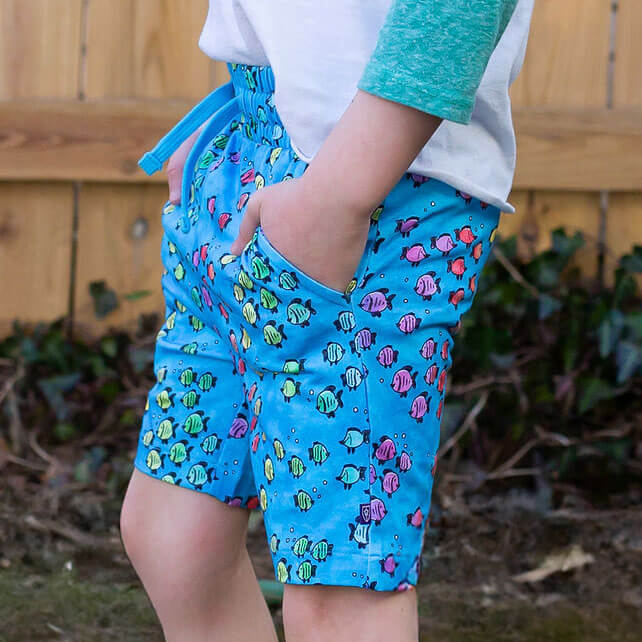 Princess Awesome & Boy Wonder "Summer School" Rainbows of Fish Drawstring Shorts with Pockets — shorts category context