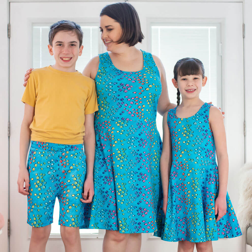 Princess Awesome & Boy Wonder "Summer School" Rainbows of Fish Drawstring Shorts with Pockets — construction detail