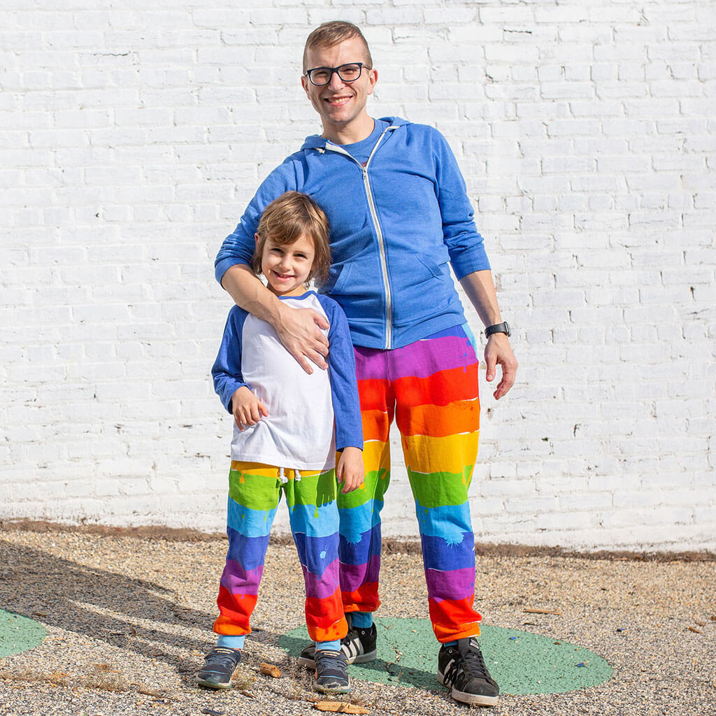 Princess Awesome & Boy Wonder Adult "Paint the Town" Rainbow Fuzzy Fleece Joggers with Pockets — main product shot