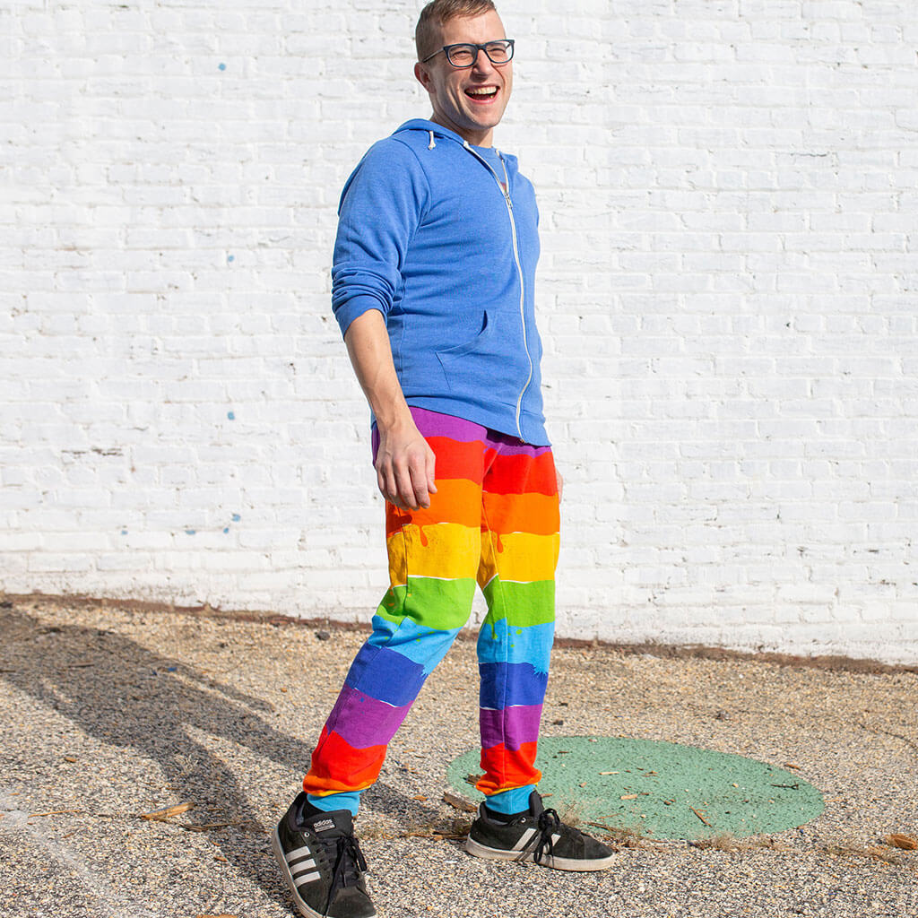 Princess Awesome & Boy Wonder Adult "Paint the Town" Rainbow Fuzzy Fleece Joggers with Pockets — detail shot 6