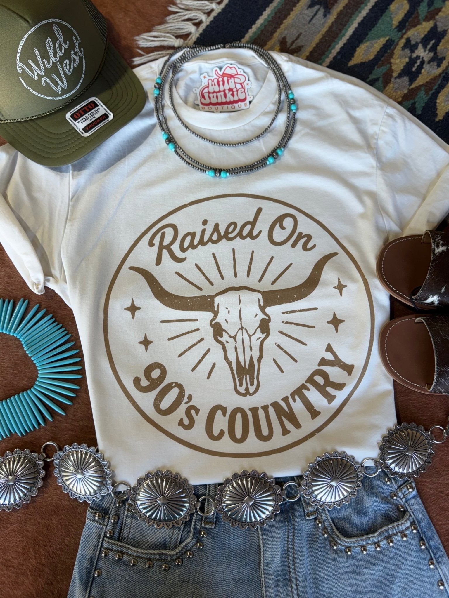 Wild Junkie Raised On 90's Country Steer Skull Graphic Tee — main product shot