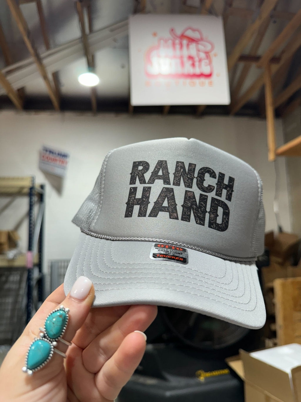 Wild Junkie Ranch Hand Trucker Hat — detail close-up