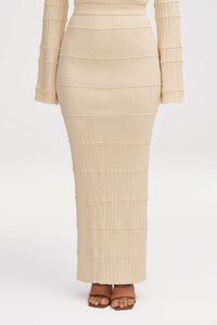Rania Ribbed Knit Maxi Skirt - Beige Clothing Veiled 