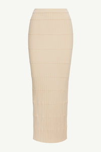 Rania Ribbed Knit Maxi Skirt - Beige Clothing Veiled 
