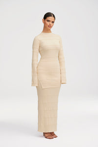Rania Ribbed Knit Maxi Skirt - Beige Clothing Veiled 