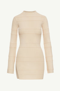 Rania Ribbed Knit Split Hem Top - Beige Clothing Veiled 