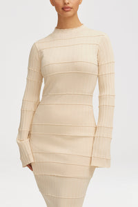 Rania Ribbed Knit Split Hem Top - Beige Clothing Veiled 