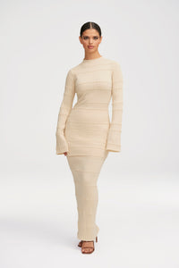 Rania Ribbed Knit Split Hem Top - Beige Clothing Veiled 