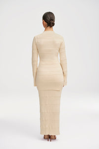 Rania Ribbed Knit Split Hem Top - Beige Clothing Veiled 