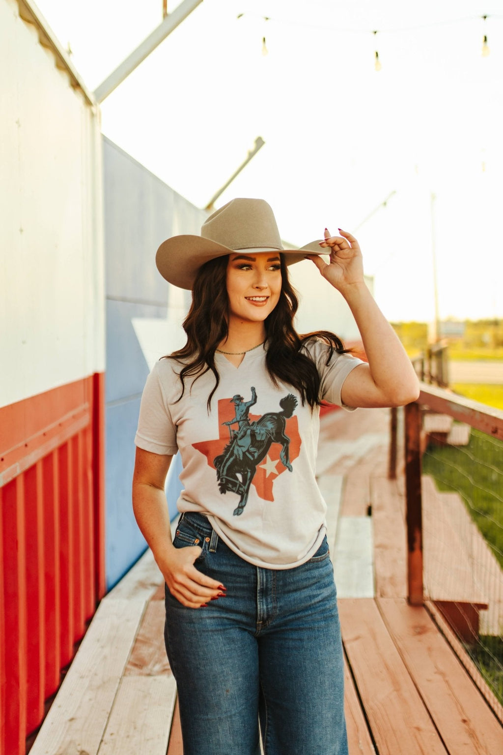 Wild Junkie Raw Cut V-neck Texas Cowboy Graphic Tee — side view