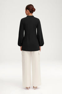 Rayana Jersey Button Down Top - Black Clothing Veiled 