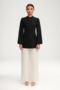Rayana Jersey Button Down Top - Black Clothing Veiled 