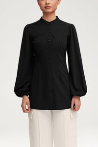 Rayana Jersey Button Down Top - Black Clothing Veiled 