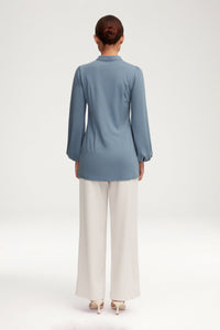 Rayana Jersey Button Down Top - Denim Blue Clothing Veiled 