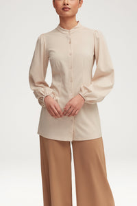 Rayana Jersey Button Down Top - Light Sand Clothing Veiled 
