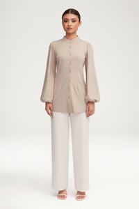 Rayana Jersey Button Down Top - Stone Clothing Veiled 