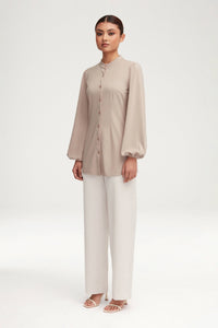 Rayana Jersey Button Down Top - Stone Clothing Veiled 