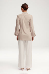Rayana Jersey Button Down Top - Stone Clothing Veiled 
