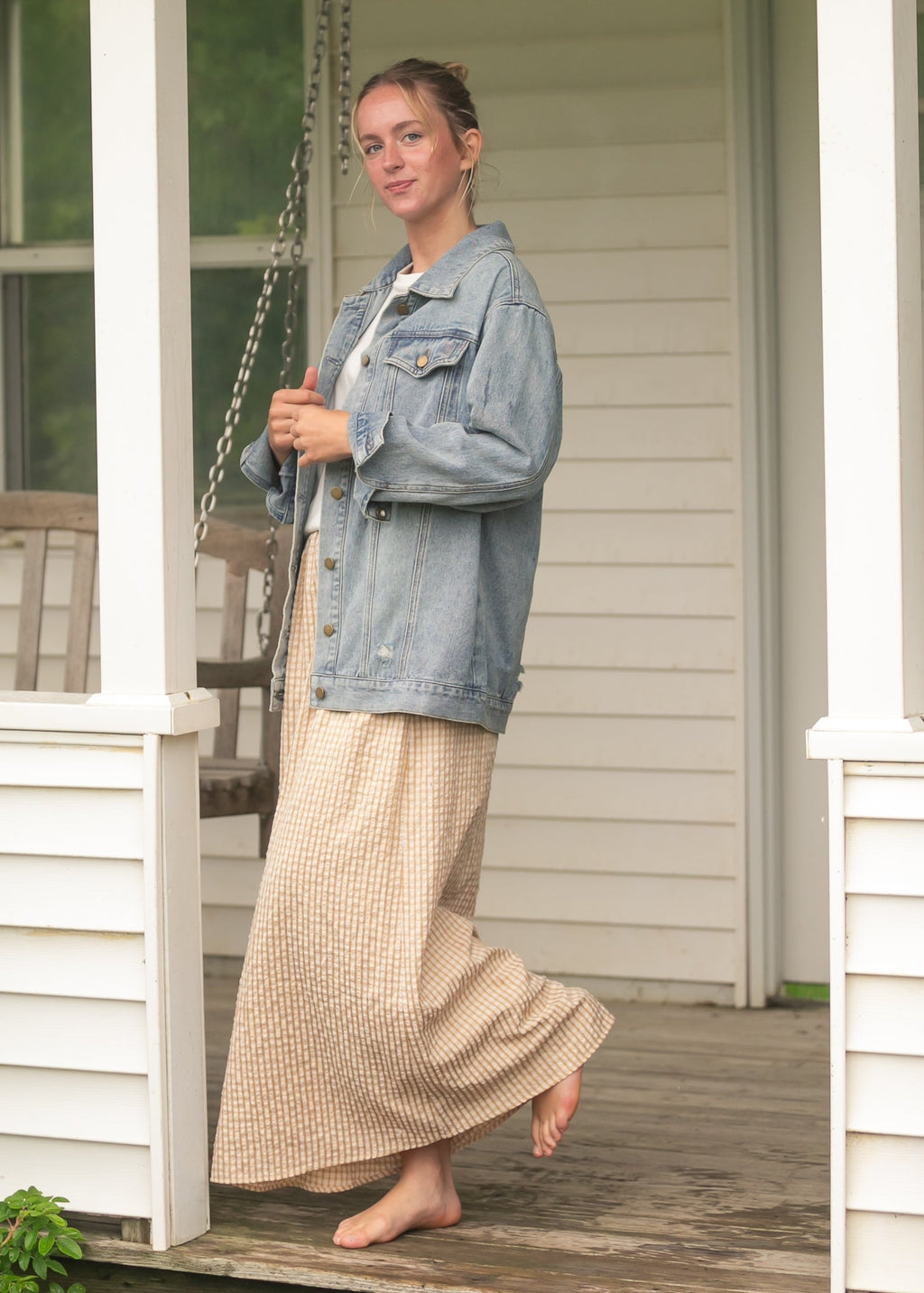 Inherit Co. Rayne Modern Gingham Maxi Skirt — product on model