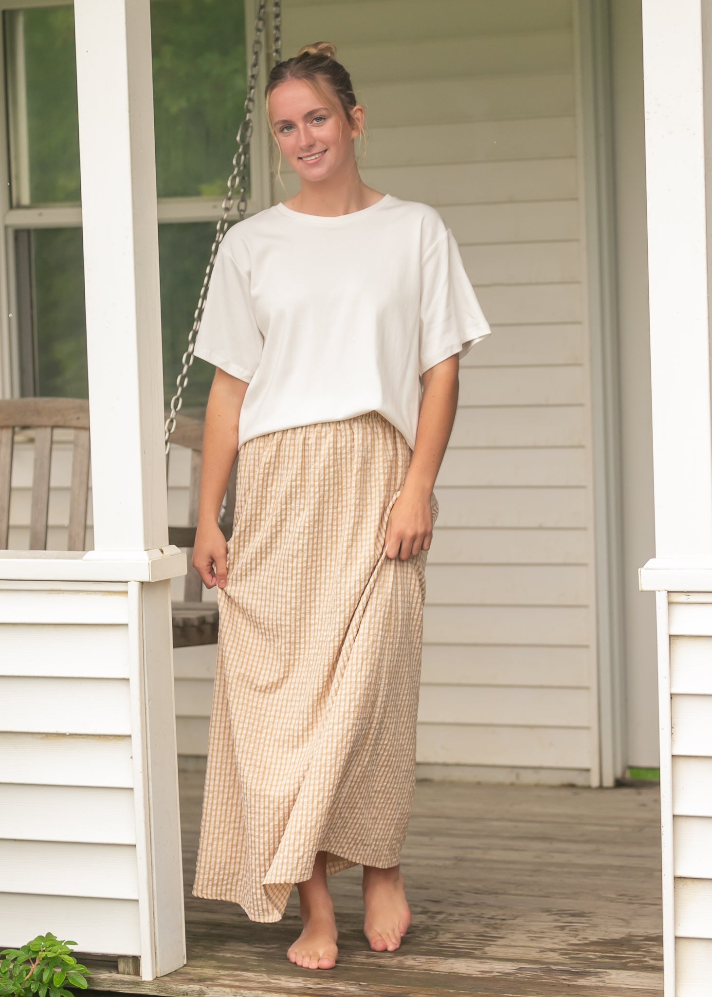 Inherit Co. Rayne Modern Gingham Maxi Skirt — feature highlight