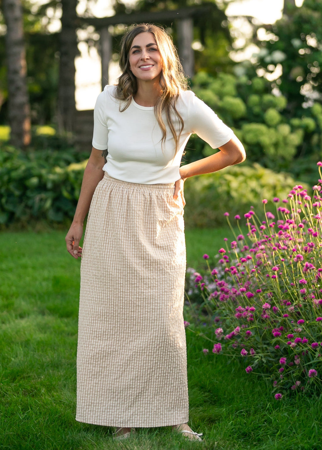 Inherit Co. Rayne Modern Gingham Maxi Skirt — detail close-up