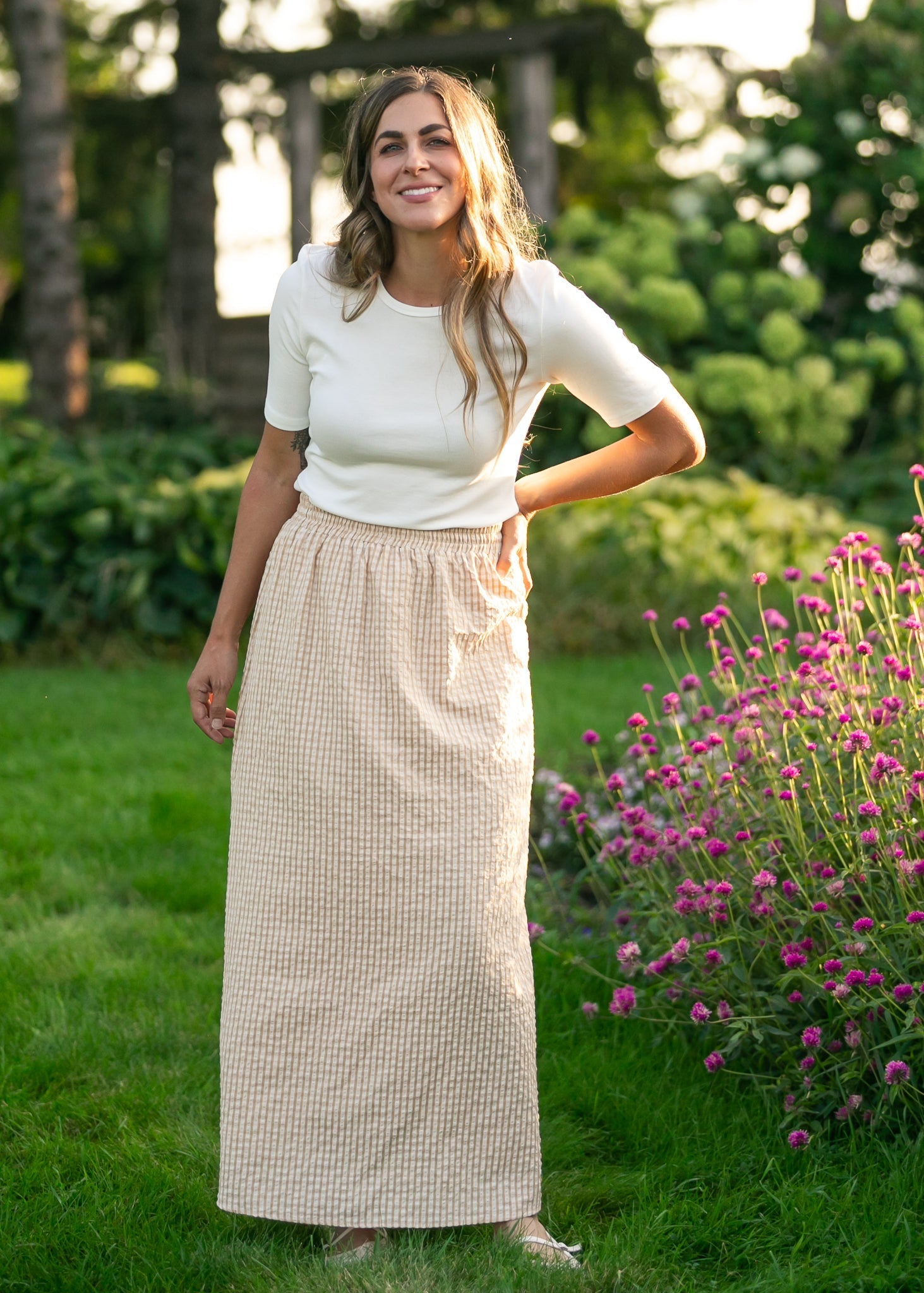 Inherit Co. Rayne Modern Gingham Maxi Skirt — detail close-up