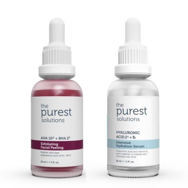 The Purest Solutions Skincare Set for Dry Skin - AHA BHA Exfoliating Serum & Hyaluronic Acid Hydrating Serum
