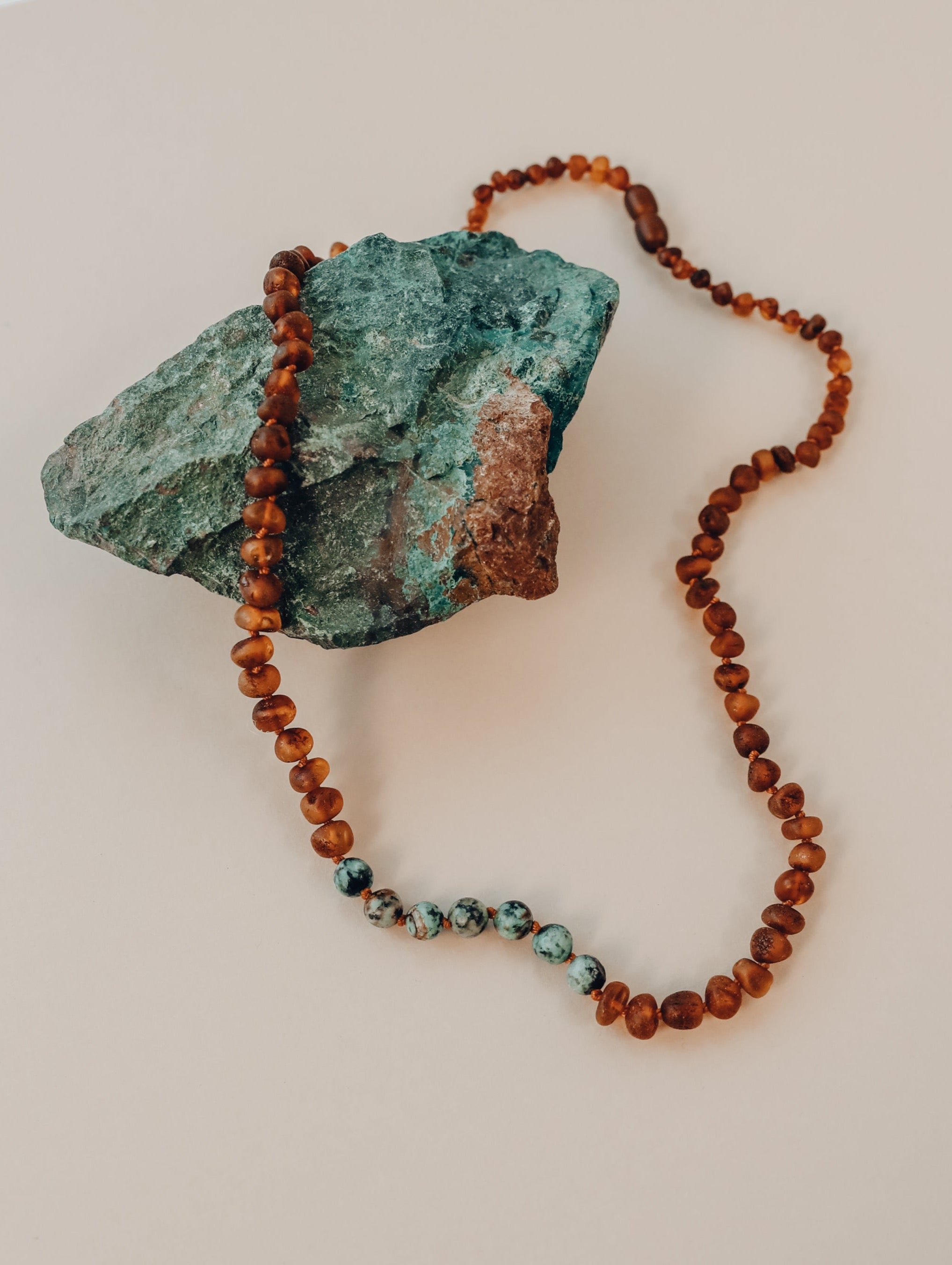 CanyonLeaf Raw Cognac Baltic Amber + Turquoise Jasper || Necklace — main product shot