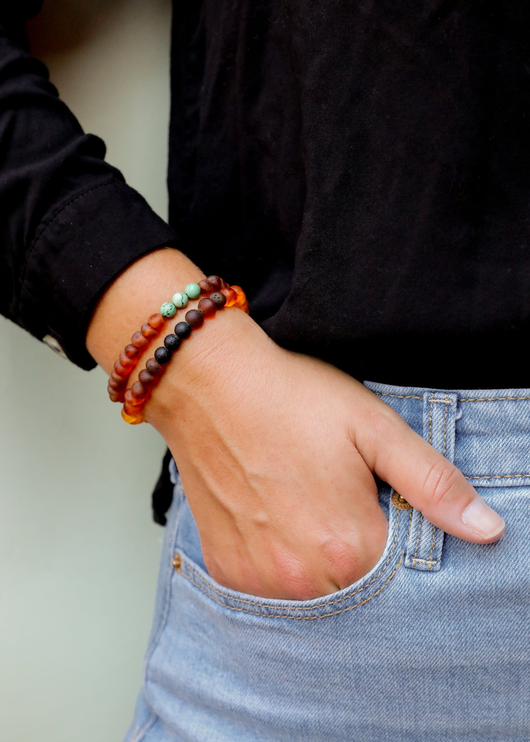 CanyonLeaf Raw Cognac Baltic Amber + Turquoise Jasper || Adult Bracelet — main product shot