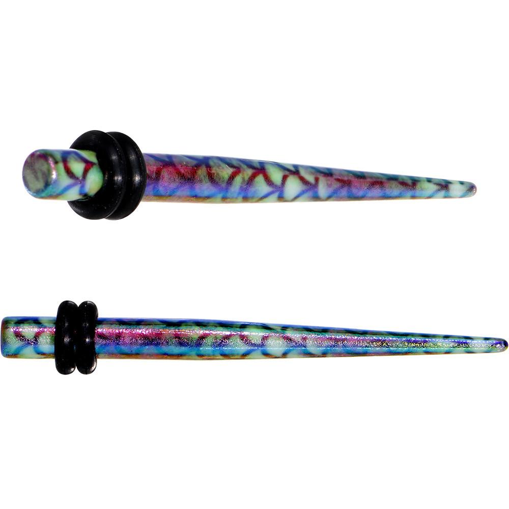 BodyCandy Rainbow Acrylic Mermaid Scale Straight Taper Set 14G to 12mm — in-use photo