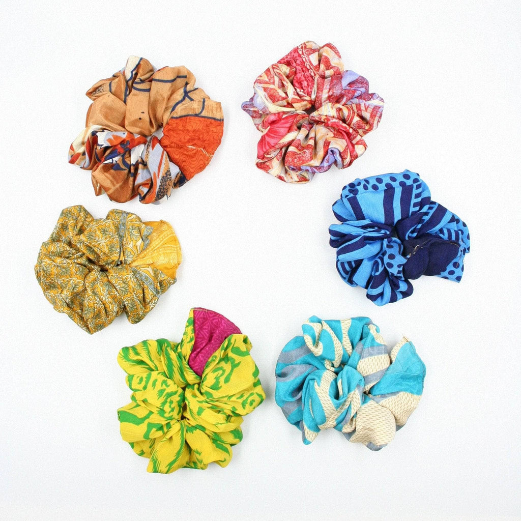 Darn Good Yarn Colorful Reclaimed Sari Scrunchies 5-Pack — main product shot