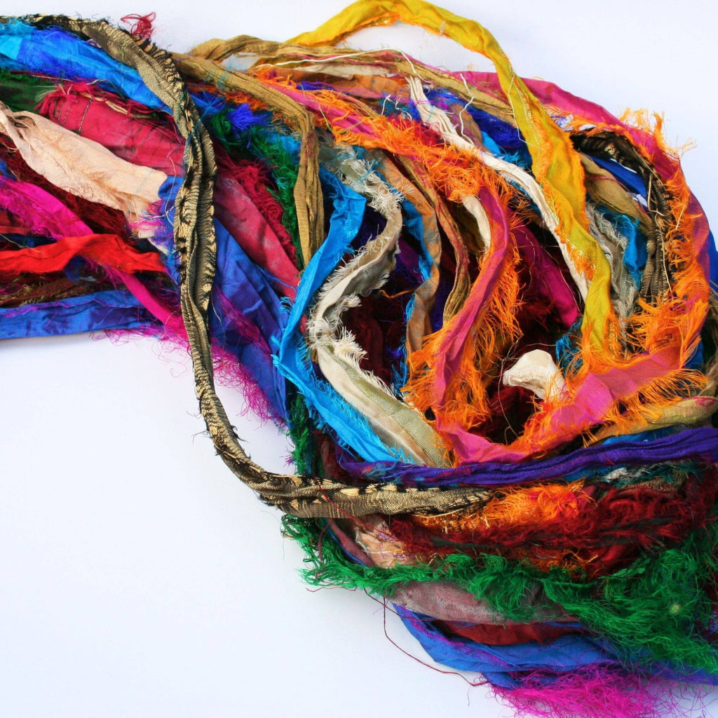 Darn Good Yarn "Nicole's Favorite Ribbon" Recycled Sari Silk "Tibet Jewels"-  Perfect for Crafting, Gift Wrap & More — main product shot