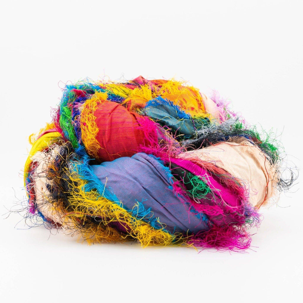 Darn Good Yarn "Nicole's Favorite Ribbon" Recycled Sari Silk "Tibet Jewels"-  Perfect for Crafting, Gift Wrap & More — lifestyle worn / used context