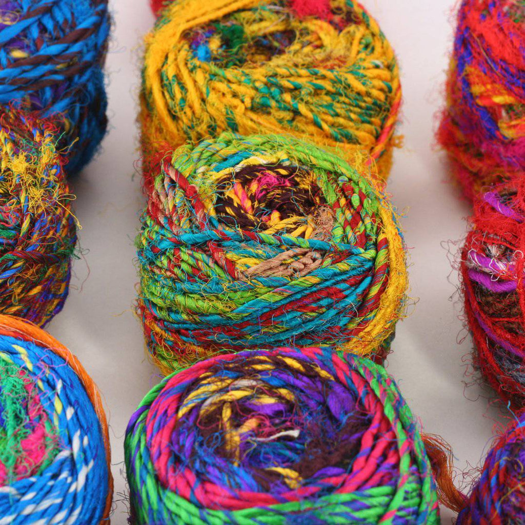 Darn Good Yarn Darn Good Yarn Recycled Silk Yarn "Spice Market" — construction detail